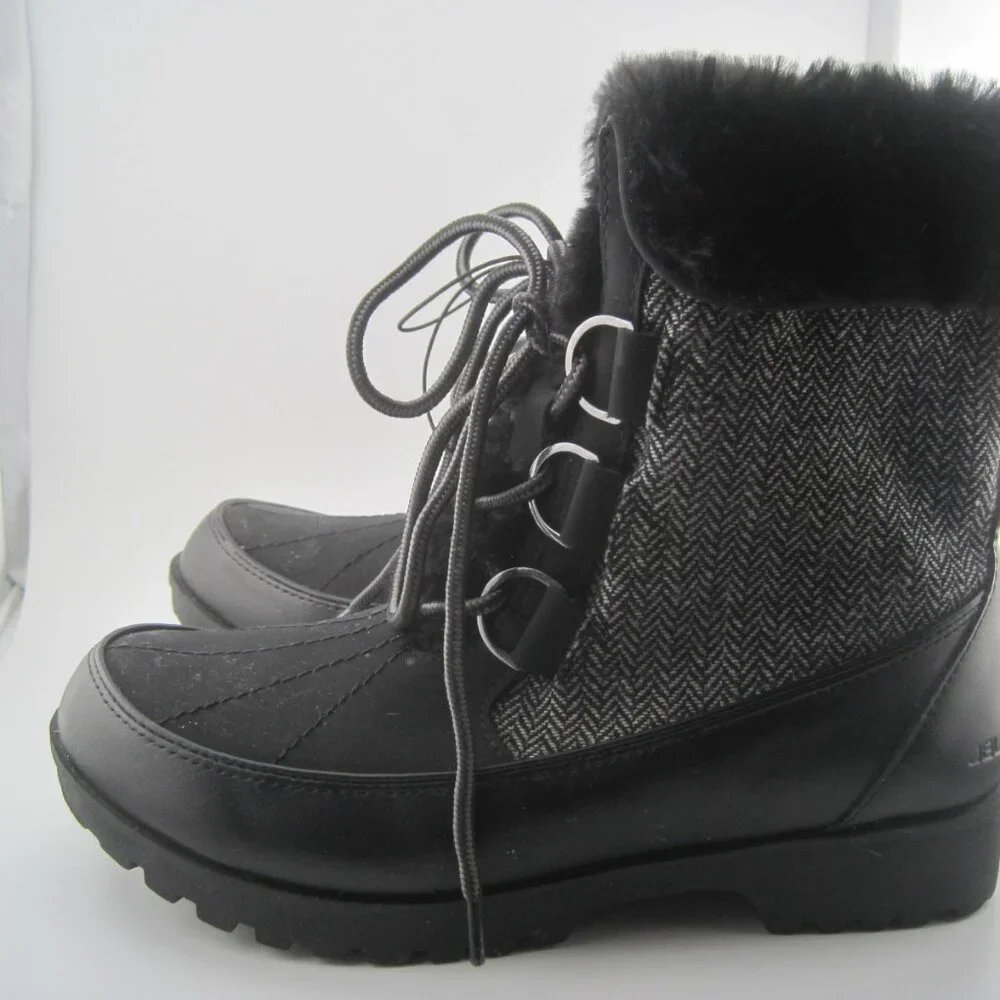 JBU Ladies' Size 8 Mid-Calf Winter Black & Gray Southgate Herringbone Fur Boots